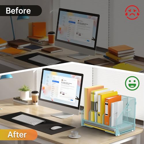 Docnest Mesh Desk File Organizer, 5 Vertical Compartment Box Sorter, Blue - color: Blue-5 Compartments