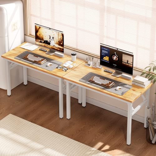 DlandHome 35.8 Inch Small Folding Computer Desk for Home Office, Teak White - color: Teak + White, size: 35.8 Inches