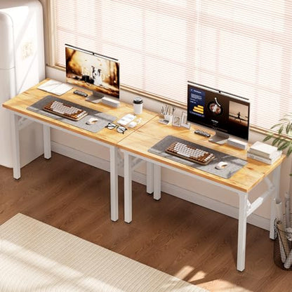 DlandHome 35.8 Inch Small Folding Computer Desk for Home Office, Teak White - color: Teak + White, size: 35.8 Inches