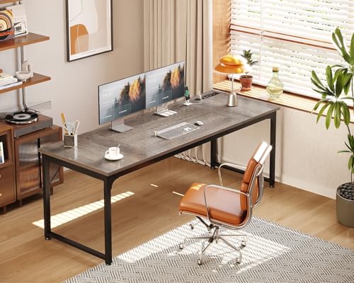 Coleshome 71 Inch Computer Desk with Power Outlet - color: Grey Oak, size: 71 Inches