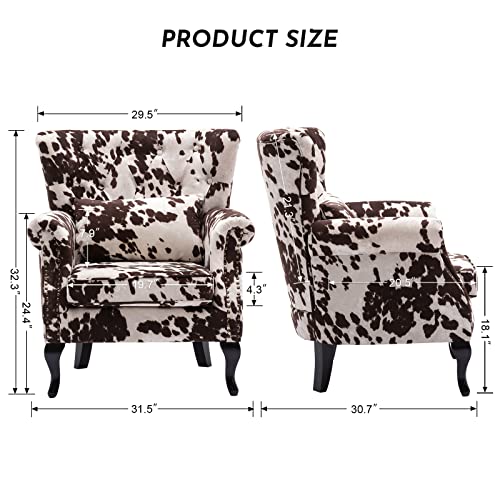 LZAREAL Accent Reading Arm Chairs for Living Room Bedroom, Midcentury Modern Comfy Corner Sofa Chair, Wingback Waiting Room Club Chair with Button Tufted Back &Lumbar Pillow, Fabric Cow - color: Fabric Cow, size: 1 Chair