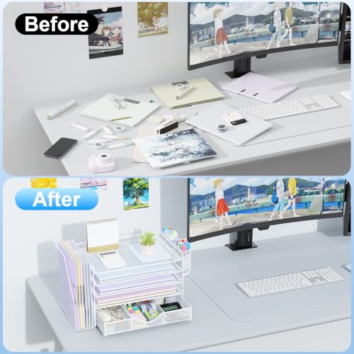 gianotter 5-Tier Desk Organizer with Drawers and File Holders | Letter Trays and Pen Holders - Workspace Accessories for Office Supplies (White) - color: White, size: 5T