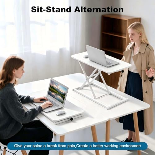 Height Adjustable Standing Desk White Converter Keyboard Riser 23.6 Inch - color: White