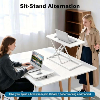 Height Adjustable Standing Desk White Converter Keyboard Riser 23.6 Inch - color: White