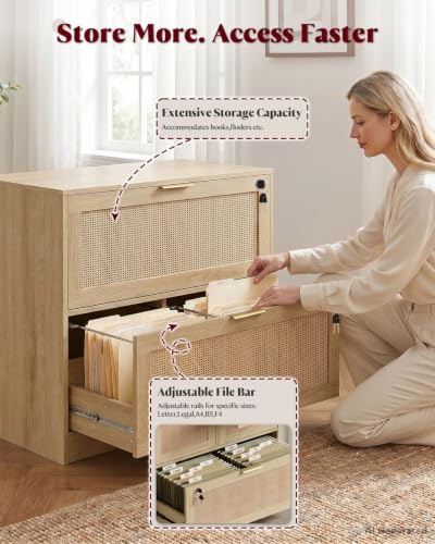 HOPUBUY 2 Drawer File Cabinet with Lock, Printer Stand Lateral - color: Natural, size: 15.74″Dx31.10″WX27.55″H