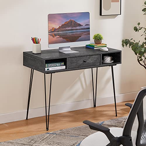 VECELO 39.3" Home Office Work Table with Drawers,Computer Desk with Hairpin Leg for Writing/Study,Charcoal Grey - color: Charcoal Grey