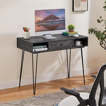 VECELO 39.3" Home Office Work Table with Drawers,Computer Desk with Hairpin Leg for Writing/Study,Charcoal Grey - color: Charcoal Grey