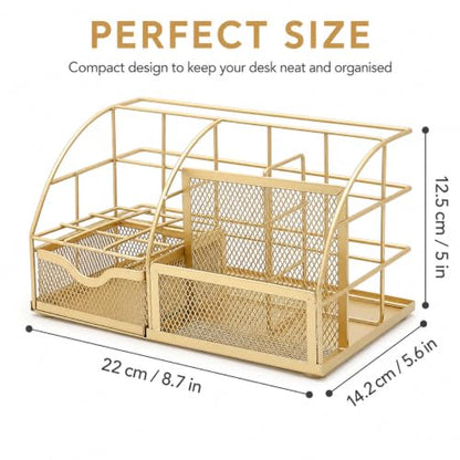 Exerz Desk Organizer Metal Mesh 7 Compartments Office Tidy Caddy Gold - color: Gold