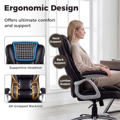 COSTWAY Executive Office Chair with High Back and Thickened Seat Cushion - color: Brown