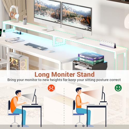 Aheaplus L Shaped Desk with Power Outlet & LED Strip, L Shaped Gaming Desk