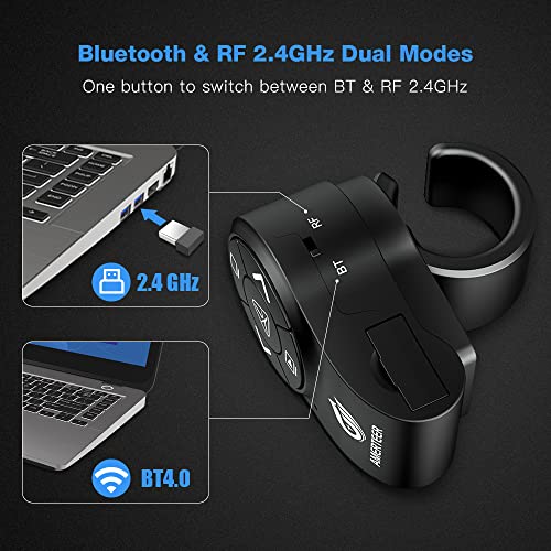 AMERTEER Bluetooth Wireless Presentation clicker for PowerPoint presentations, RF 2.4GHz Finger Ring Remote, PPT Slides Rechargeable - size: BT