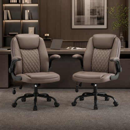 MALOL Leather Office Chair with Adjustable Lumbar Support Set of 2, Brown - color: Brown-new, size: Set of 2