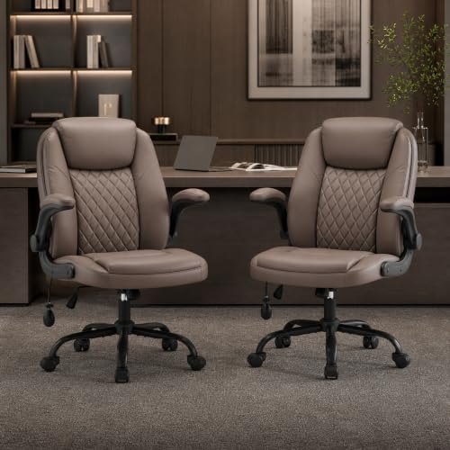 MALOL Leather Office Chair with Adjustable Lumbar Support Set of 2, Brown - color: Brown-new, size: Set of 2