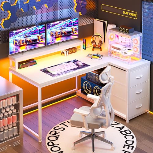 EnHomee 40"White L Shaped Desk with 3 Storage Drawers for Teen Gamers Study | Computer Desk with 3 Fabric Drawers; Organize Gaming Accessories & Stationery for Tidy Teen Study & Gaming Corner, White - color: White, size: 40inch