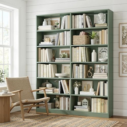 FACBOTALL Bookshelf Tall Bookcase, 6-Tier Double Wide Bookshelves, Green - color: Green