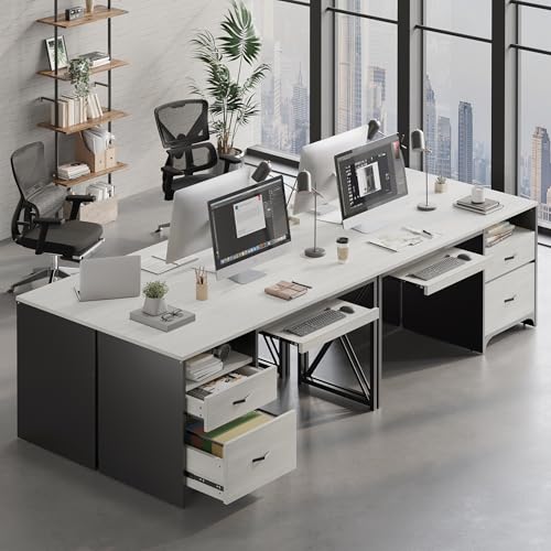 Bestier Office Desk with Drawers, 55 inch Industrial Computer Desk with Storage, Wood Teacher Desk with Keyboard Tray & File Drawer for Home Office, Wash White - color: Wash White