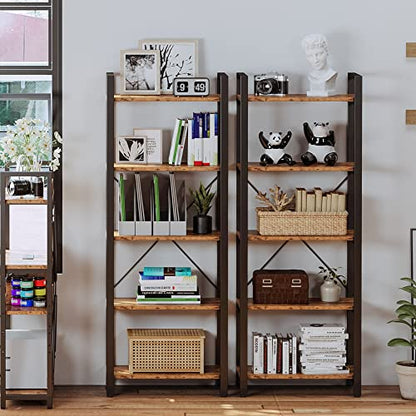 IRONCK Bookshelf, 5-Tier Industrial Ladder 110 lb per Shelf, Vintage Brown