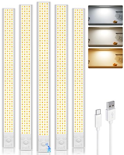 16inch Under Cabinet Lighting Wireless 5 Pack 4500mAh Motion Sensor Light | 600LM Bright Under Counter Closet Lights for Kitchen, Stairs Rechargeable Battery Operated Stick On Dimmable, Magnetic - color: 216LED-16IN, size: 5 Pack