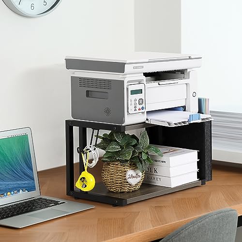 BTY Printer Stand Under Desk Printer Table with Storage Small Printer Cart with Wheels 2 Tier Desktop Printer Stands for Home Office Fax Machine Scanner Files (Grey) - color: Grey