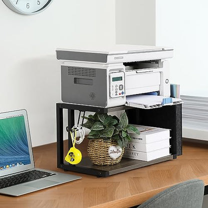 BTY Printer Stand Under Desk Printer Table with Storage Small Printer Cart with Wheels 2 Tier Desktop Printer Stands for Home Office Fax Machine Scanner Files (Grey) - color: Grey