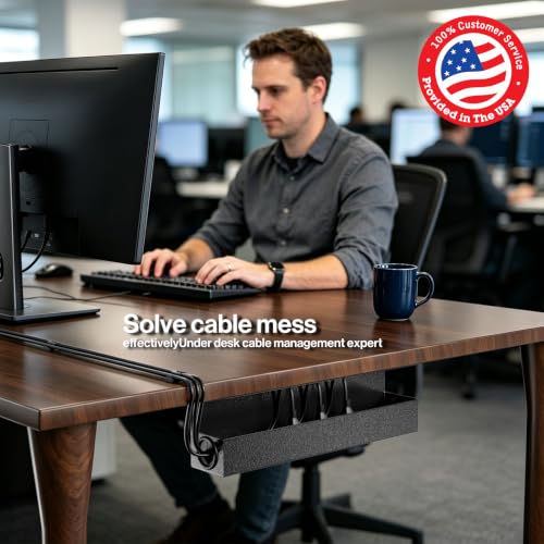 POCHAR Under Desk Cable Management Tray, 16.5" Extended Wire Organizer | Slim 3" Profile Steel Power Strip Holder, Screw-Mount Cord Hider for Wide Standing Desk Home Office - size: 16.5 inch