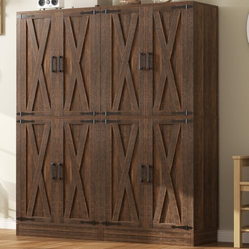 Unikito 71" Tall Kitchen Pantry Cabinet with Farmhouse Barn Doors and Storage Drawer, 8 Adjustable Shelves, Freestanding Cupboard for Dining Room, Living Room, Utility Room, Weathered Brown 2 Pack - color: Weathered Brown, size: 23.6"W (2 Pack)