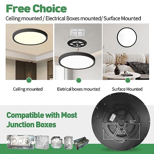 15.8Inch 2PK Black LED Flush Mount Ceiling Light,32W,3480LM,3CCT Selectable | 3000K/4000K/6000K CCT Selectable, Black Close to Ceiling Round Flat Panel Light, Super Slim LED Ceiling Light for Bedroom - color: Black, size: 2PK