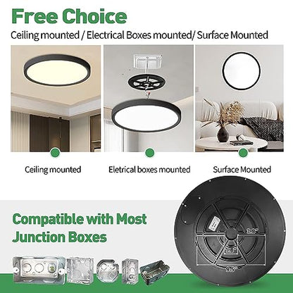 15.8Inch 2PK Black LED Flush Mount Ceiling Light,32W,3480LM,3CCT Selectable | 3000K/4000K/6000K CCT Selectable, Black Close to Ceiling Round Flat Panel Light, Super Slim LED Ceiling Light for Bedroom - color: Black, size: 2PK