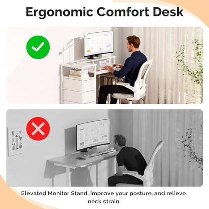 VINGLI 47" L-Shaped Home Office Desk, Fabric Drawers, Storage Shelves - color: White, size: 47 Inch