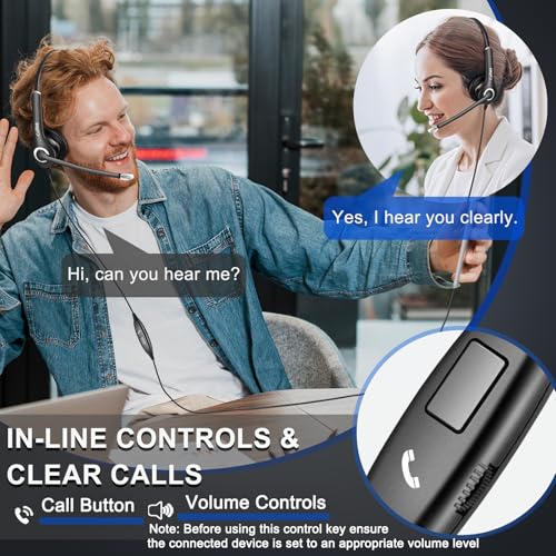 Callez Wired Computer Headset 3.5mm/USB-C Headset with Mic Noise Cancelling | Cell Phone Headphone for PC Laptop Mac iPhone 15/16/17 Samsung, Zoom Teams Call Center Home Office Work, in-line Controls