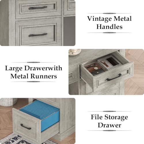 Vabches Farmhouse 59'' Executive Desk with File Drawers, Grey - color: Grey, size: 59" W