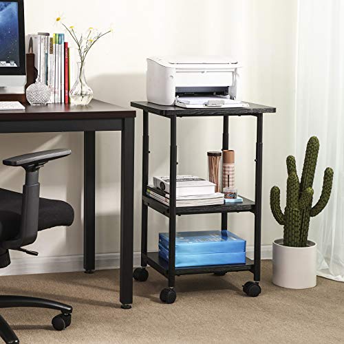 VASAGLE 3-Tier Printer Stand with Locking Wheels, Under Desk Printer Table - color: Ebony Black, size: 3 Tiers/Compact