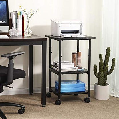 VASAGLE 3-Tier Printer Stand with Locking Wheels, Under Desk Printer Table - color: Ebony Black, size: 3 Tiers/Compact