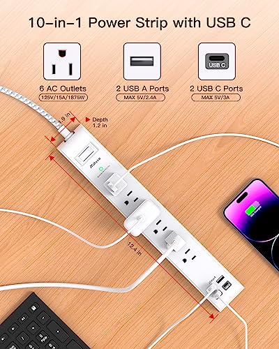 2 Pack 15Ft Extension Cord, Surge Protector Power Strip, Flat Plug - color: White, size: 15 FT