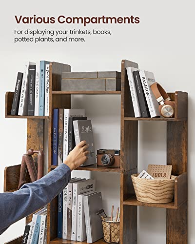 VASAGLE Bookshelf with 13 Storage Shelves, 9.8 x 33.9 x 55.1 Inches - color: Rustic Brown, style: 5-Tier (33.9"W)