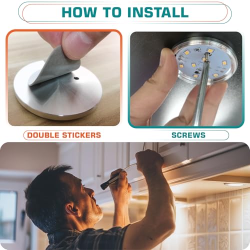 Under Cabinet LED Pucks AC120V Plug in, Touch Dimmer, 3 Lights, Warm white | Aluminum, Low Profile, Linkable Pucks, Dimmable, Easy Installation, Color Temp 2700K - color: Silver