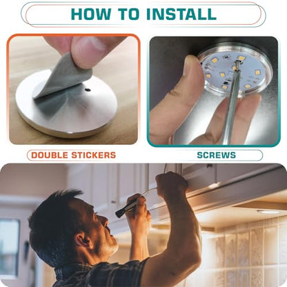 Under Cabinet LED Pucks AC120V Plug in, Touch Dimmer, 4 Lights, Warm white | Aluminum, Low Profile, Linkable Pucks, Dimmable, Easy Installation, Color Temp 2700K - color: 4 Lights,Warm white
