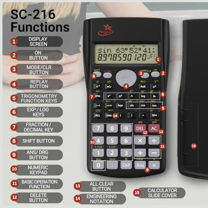 SC-216 Non-Graphing Scientific Calculator, Middle/High School, Fraction Key | Non Programmable - style: Single Pack
