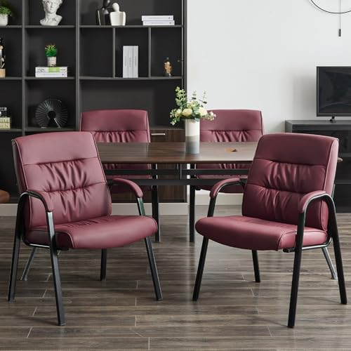 Big&Wide Office Guest Reception Chairs Set of 6, Conference Room Chairs Waiting Room Chairs, Modern Leather Office Desk Chair No Wheels - color: Burgundy, size: 6 Pack
