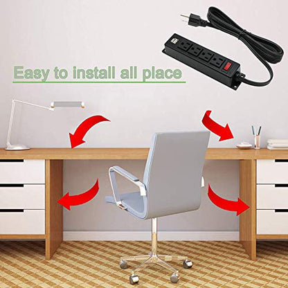 Mountable Power Strip with USB Ports,Wall Mount Power Outlets Screw Down Power Socket in Desk Under Cabinet Power Station 4AC Outlet 2 USB 6.56 Feet Extension Cord, On&Off Switch Black - size: 4AC+USB