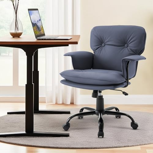 Small Desk Chair with Arms & Wheels, 360° Swivel Adjustable Vanity Chair with Wheels, Compact Rolling Task Chair for Home Office, Bedroom, Study，Dressing Table - color: Blue-1