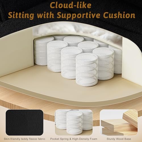 Wider Seat Office Chair with Flip Armrests for Criss Cross Legged&Cats, Big and Tall Executive Ergonomic Reclining Chair with Footrest&Lumbar Pillow, Teddy Fleece Desk Chair,Black Vanity Chair - color: Black