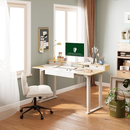 FLEXISPOT 4-Leg Standing Desk with Storage, 63"x32", White | Electric Adjustable Height, 3 Drawers & Shelving, Storage, Home Office Workstation - size: 63"x32"