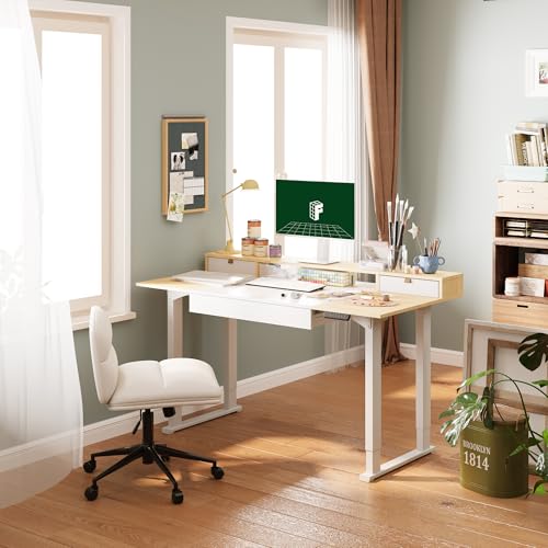 FLEXISPOT 4-Leg Standing Desk with Storage, 71"x32", White | Electric Adjustable Height, 3 Drawers & Shelving, Storage, Home Office Workstation - size: 71"x32"