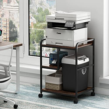 Fannova Large Printer Stand with PC Tower Shelf for Home Office Storage - color: Rustic Brown