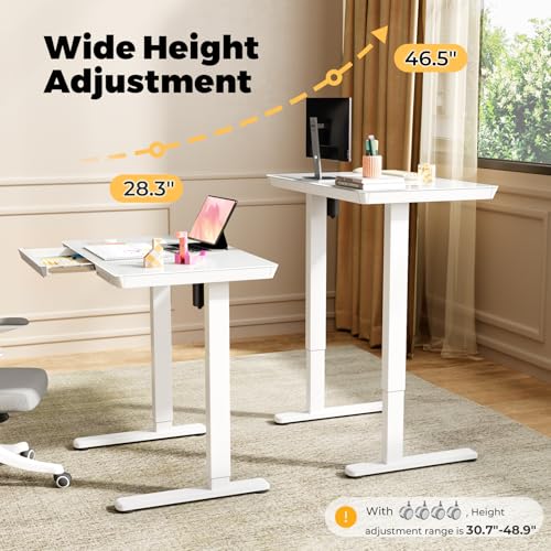32" Glass Standing Desk with Drawer, Small Electric Desk - color: White Glass-top, size: 32"