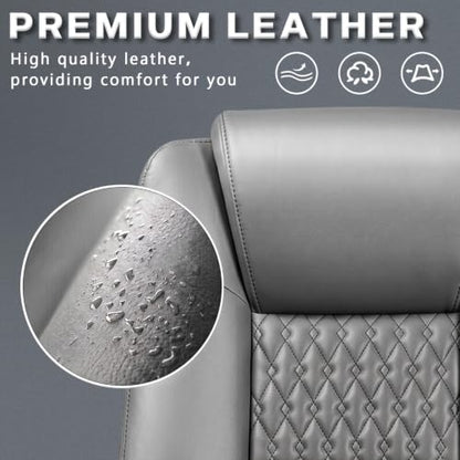 LEMBERI High Back PU Leather Executive Office Chair, Adjustable Swivel Computer Desk Chair with Padded Armrests for Home Office, Grey - color: Grey