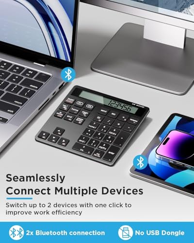 JOYEKY Wireless Number Pad Bluetooth Numeric Keypad for Laptop | Number Pad for Laptop,USB-C Rechargeable,34-Keys Bluetooth Numeric Keypad - size: L329