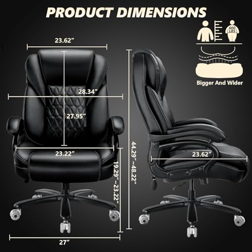 600lbs Big and Tall Office Chair with Pocket Spring Cushion, Heavy Duty Office Chair for Low Back Pain Relief, Large Executive Office Chair (Classic, Black with Gel Seat Cushion) - color: Black With Gel Seat Cushion