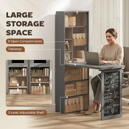 HOMCOM Foldable Desk Wall Mounted Convertible Table for Small Spaces, Gray - color: Charcoal Gray